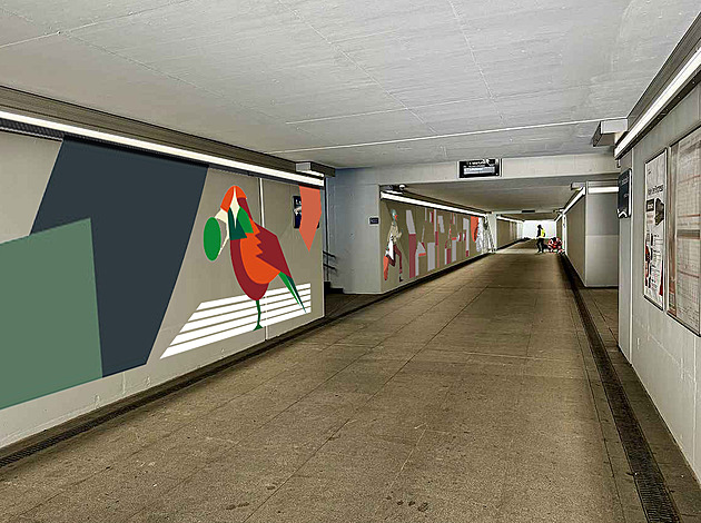 Podchod, kde Správa železnic přetřela díla studentů, vyzdobí schválení ptáci