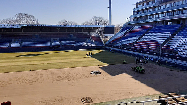Sigma pokládá nový trávník, z Maďarska ho přivezlo 18 kamionů. Teď rozhodne počasí